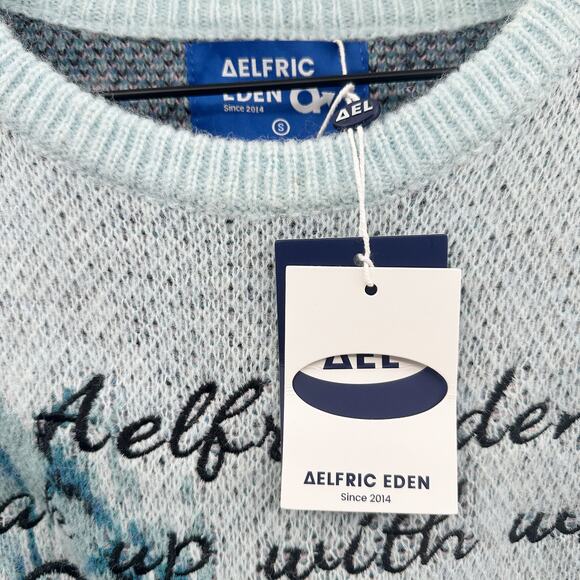 Aelfric Eden City of Love AW23 Crewneck Knit Sweater in Light Blue Size S NWT - Picture 11 of 15